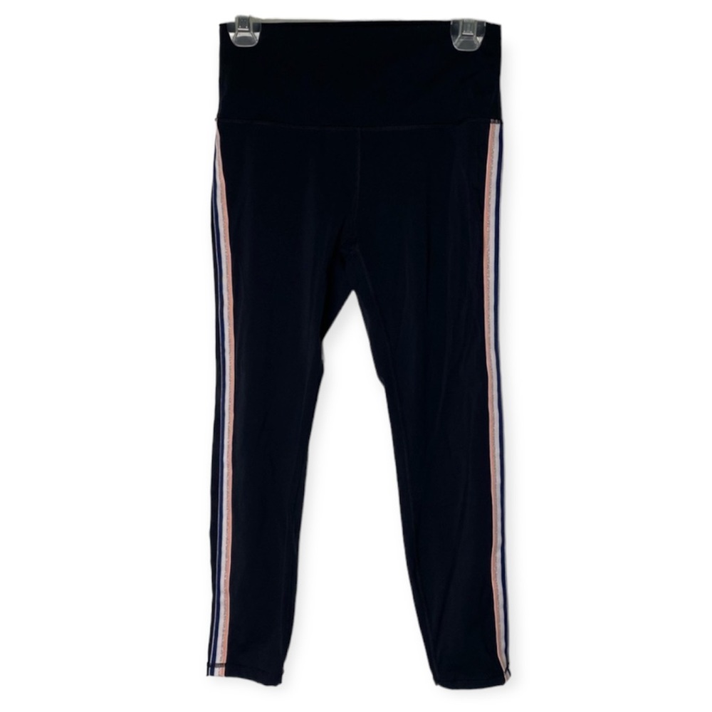 ZYIA Black Leggings with Pink and White Stripes